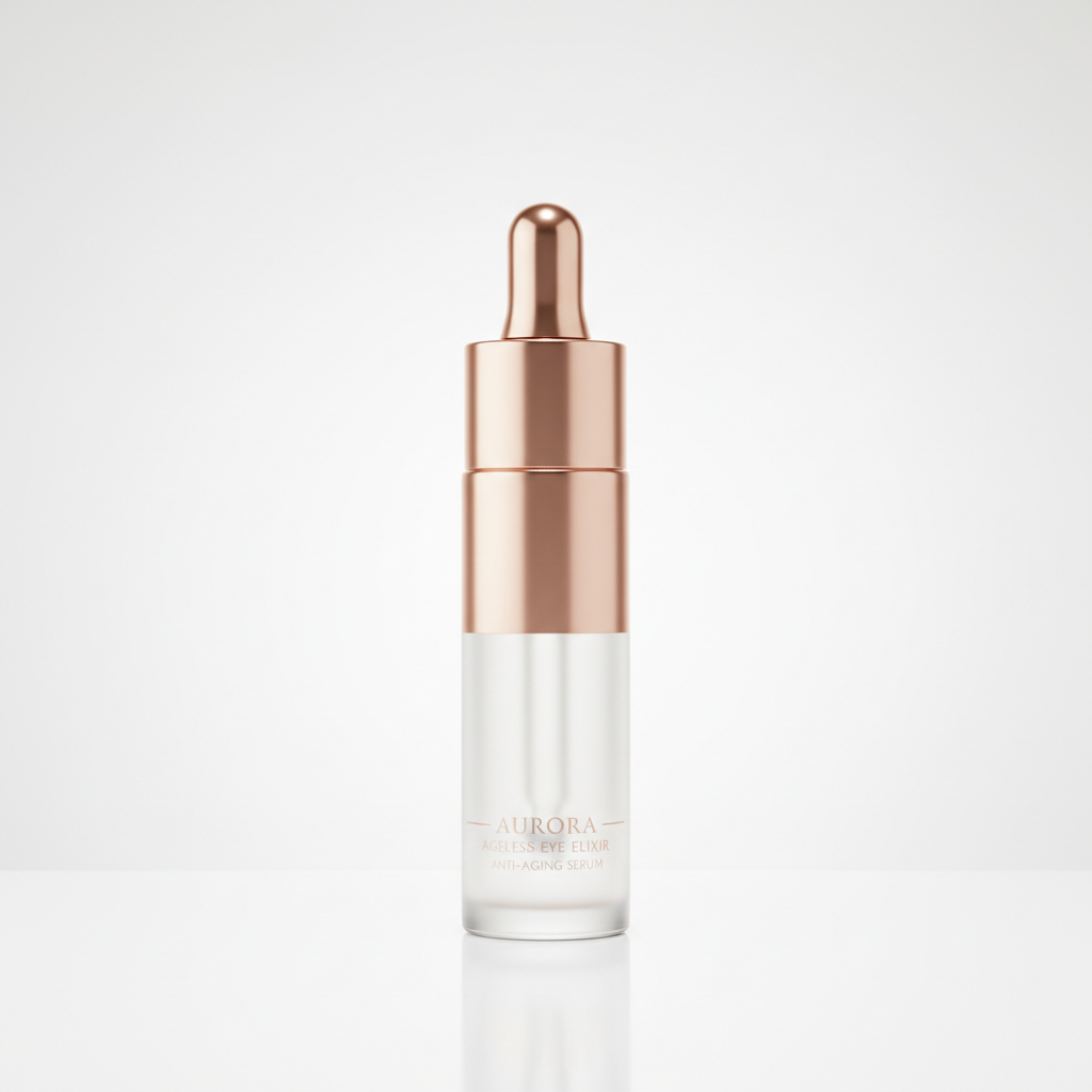 Elegant rose gold under eye serum dropper bottle on white background