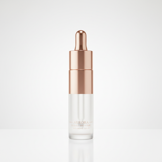Elegant rose gold under eye serum dropper bottle on white background