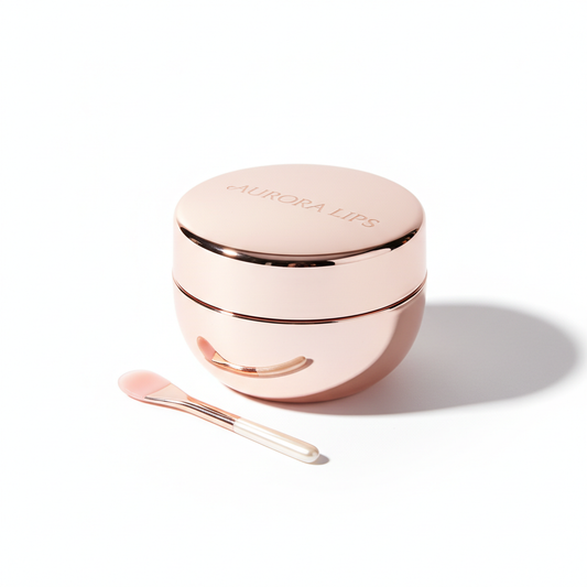Korean anti-aging lip sleeping mask in rose gold jar on white background